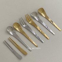 OK HHONY* day style hammered hand-made stainless steel fruit sign coffee spoon fruit fork pastry fork