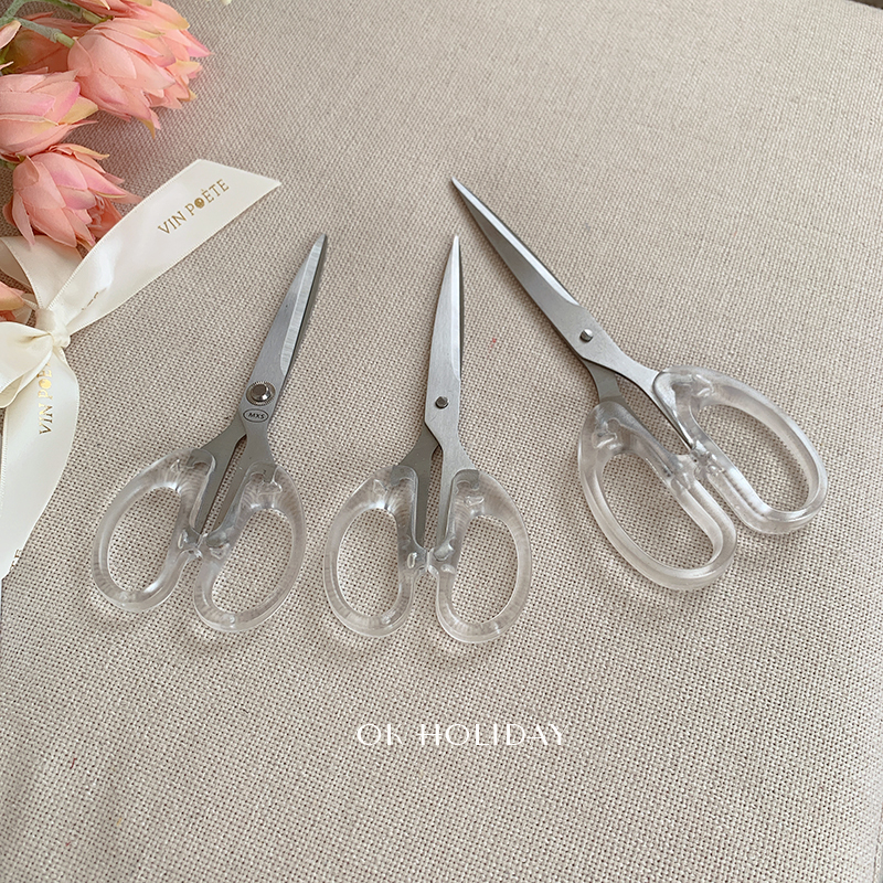 ok holiday * ins wind transparent handle small scissors Home daily stainless steel stationery scissors student scissors
