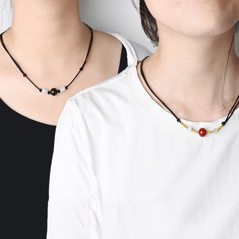 Trendy Red Agate Gold Thread Braided Choker Necklace, Popular on Tiktok, Couple Black Rope Obsidian, Gift for Best Friend