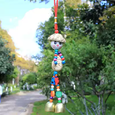 Handmade straw hat sunny day doll wind bell hanging decoration kindergarten children's room decoration car pendant bag hanging doorbell