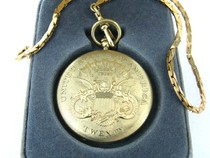 Gold Coin Embossed Dial Swiss Gold Plated Quartz Old Pocket Watch
