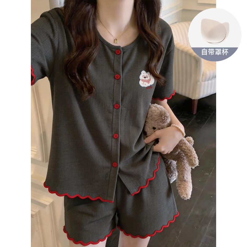 Modal Pajamas for Women with Breast Pads, New Summer Style, High-End Cartoon Cute Scarf, Puppy Set, Home Wear Modal Pajamas for Women with Breast Pads, New Summer Style, High-End Cartoon Cute Scarf, Puppy Set, Home Wear