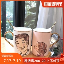 Creative trend ceramic mug Cute girl heart water cup Male and female students with lid spoon couple cup pair