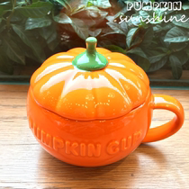 Cute Halloween Pumpkin cup Ceramic cup with lid handle Creative mug Oat Breakfast Milk Cereal soup cup