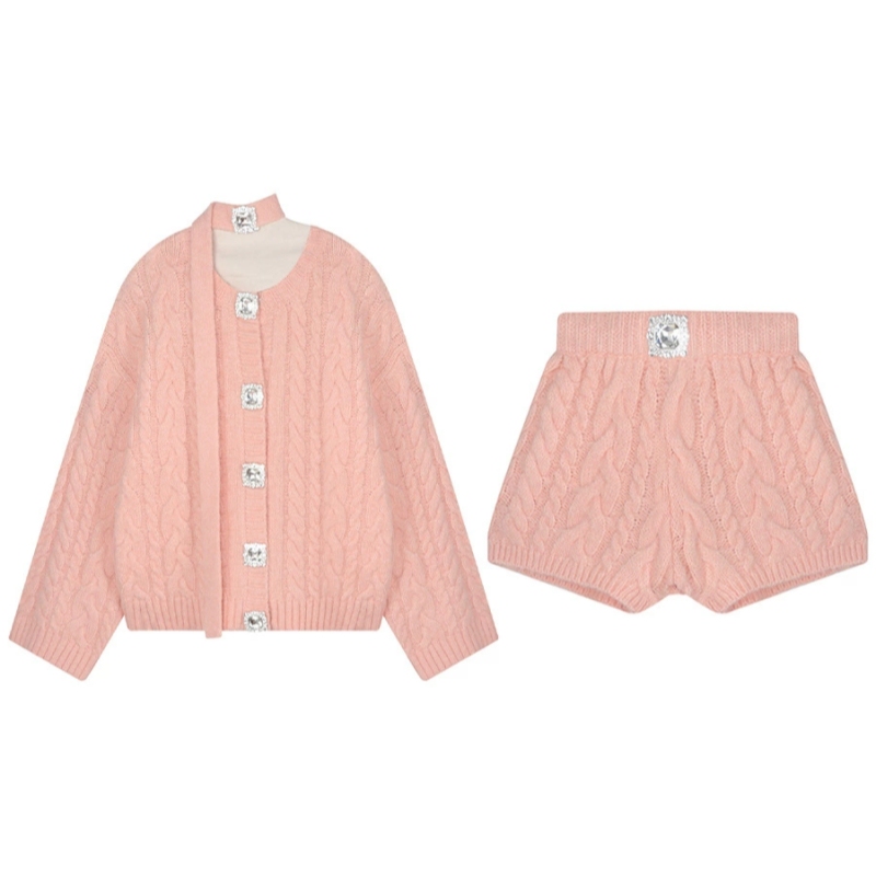 [in Stock] Sentosa Grapefruit Spring Lazy Casual Loose Set Twist Knit Cardigan Shorts