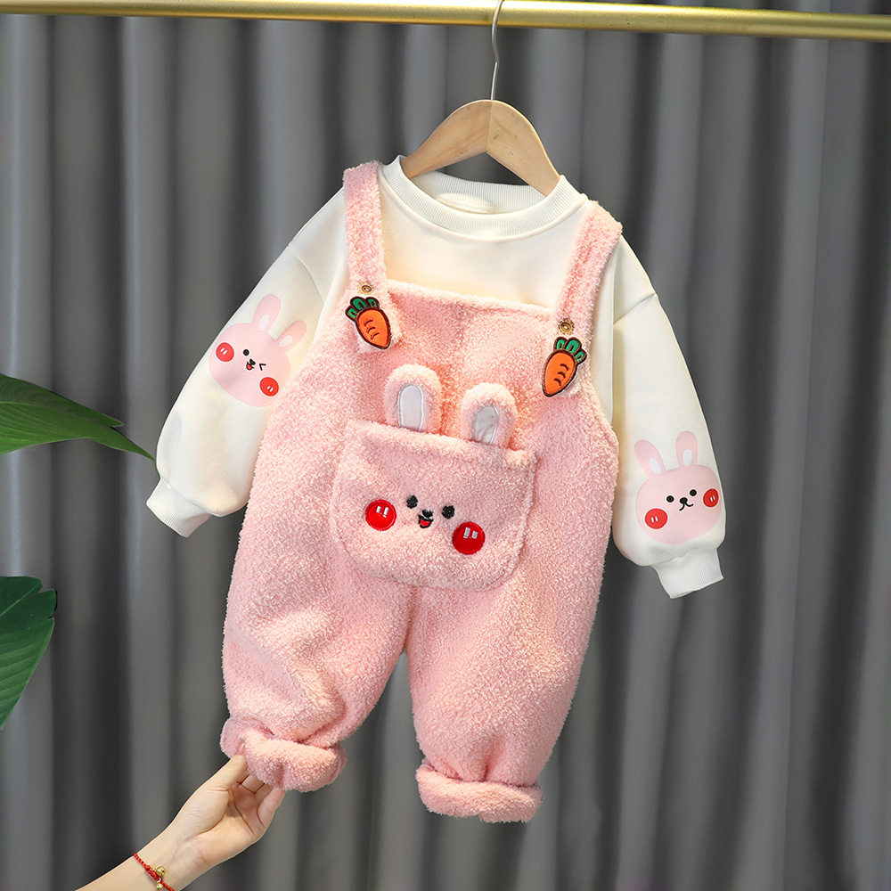 Pin Bala Bala spring and autumn female baby suit plus velvet baby child princess holding baby bag pants sweater two-piece set