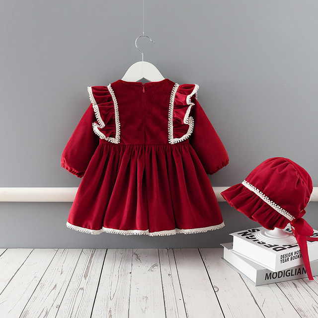 Baby girl dress spring, autumn and winter foreign style palace style thick skirt baby hundred days one year old princess send dress