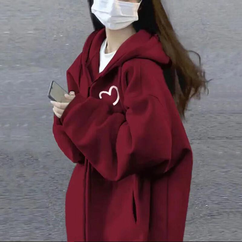 Burgundy Cardigan Sweatshirt for Women, Spring and Autumn Thin Style, Loose American Retro High-End Hooded Jacket, Oversized Trendy Burgundy Cardigan Sweatshirt for Women, Spring and Autumn Thin Style, Loose American Retro High-End Hooded Jacket, Oversized Trendy