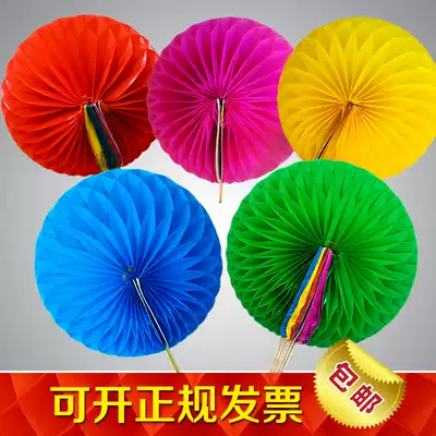 Hand-turned flower spherical fan five-color multi-color discoloration fan School games opening ceremony dance gymnastics props