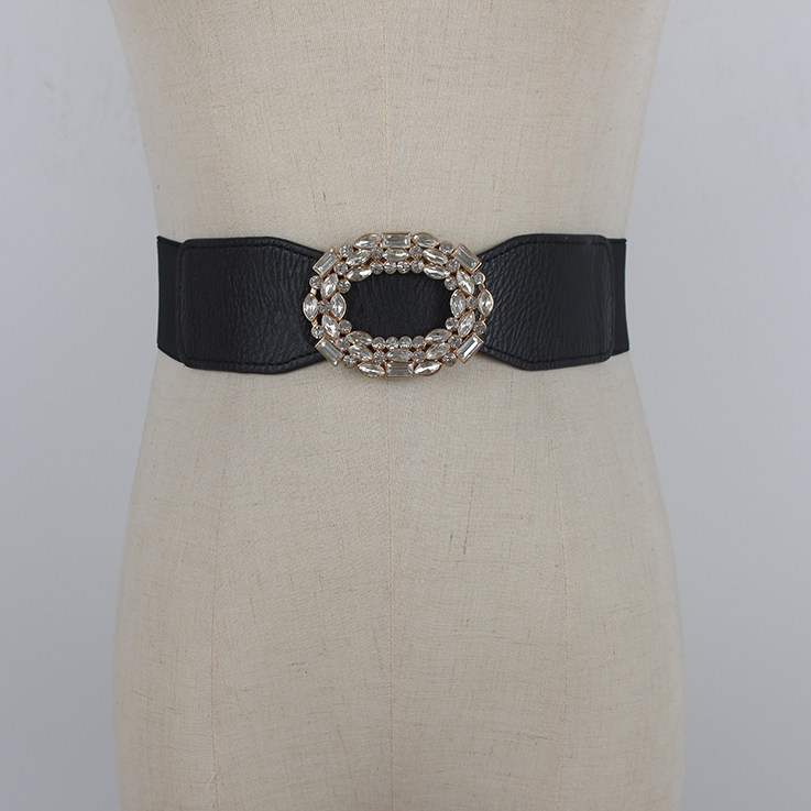 PU Leather High Elastic Wide Belt for Women Stretch Waist Belt for Dress Autumn Stretch Women Belts White Red Pearl Buckle Belt