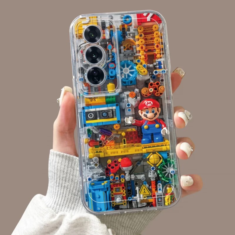 Lego Mario Compatible Samsung S25 Ultra Phone Case S24+S23 Fe Silicone A56 A55 Creative A73 A15 A13 Niche Note20 Ultra Shockproof S10 Full Coverage A36 A26