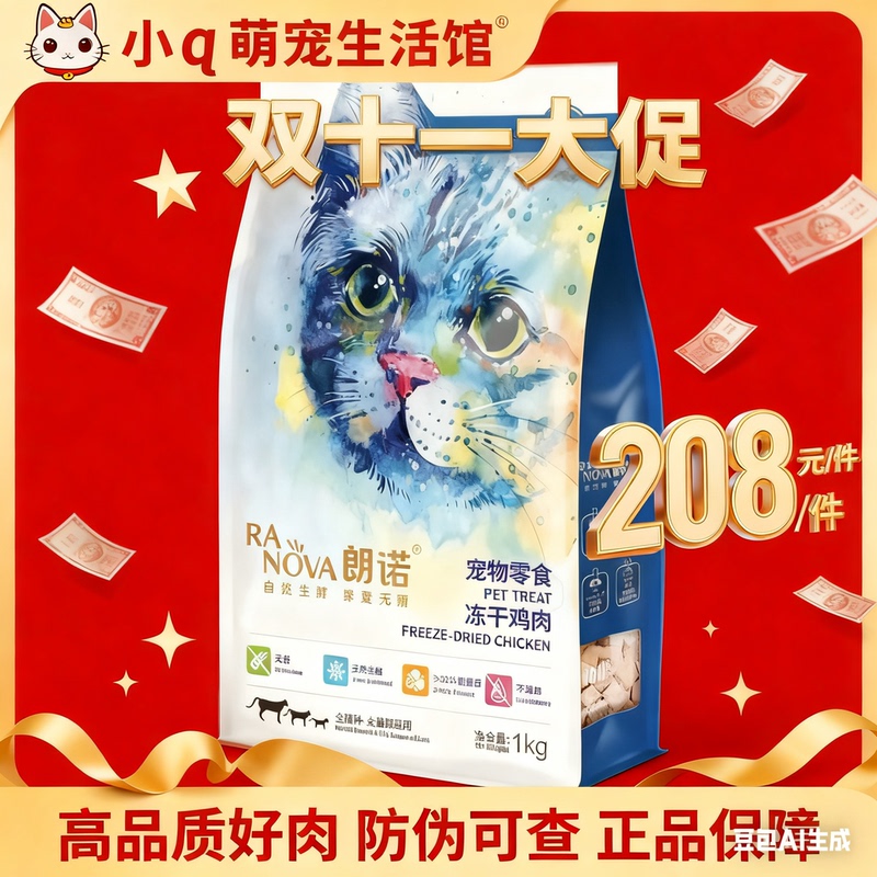 Lonno Freeze-Dried Cat Snacks Beef and Chicken Breast Adult Cat Food Pet Snacks Nutritious Freeze-Dried 1000g