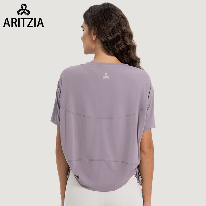 Aritzia Yoga Short-Sleeved Women's Tna Thin Drawstring Loose Quick-Drying Breathable Running Sports Fitness T-Shirt Top