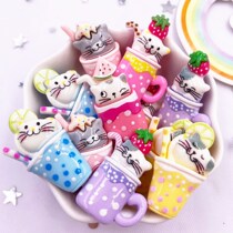 Resin Kawaii Colorful Cartoon Cat Fruit Cup Drink Flatback S
