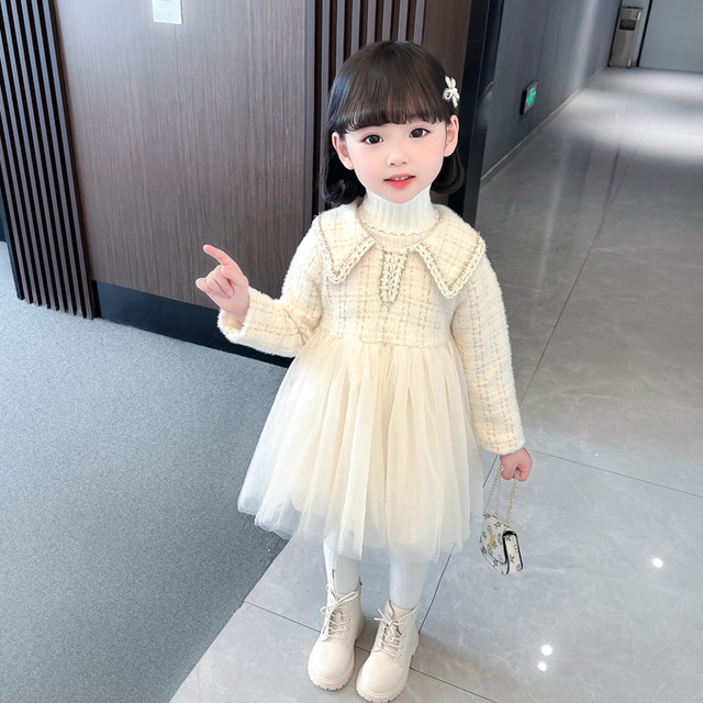 Girls dress autumn and winter baby girl plus velvet small fragrant wind princess dress children's winter mink velvet thick skirt