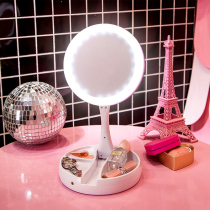 Creative portable LED vanity mirror desktop with light folding at 10x magnification mirror vertical double-sided 360 du rotation