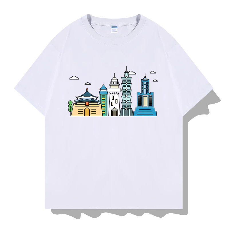 T-Shirt with Cultural Elements and Themes of the Taipei 101 Building from the National Palace Museum in Taipei, Short-Sleeved T-Shirt with Cultural Elements and Themes of the Taipei 101 Building from the National Palace Museum in Taipei, Short-Sleeved