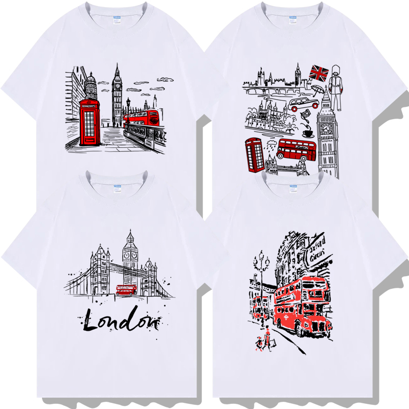 London Tower Bridge, London Red Double-Decker Bus, Telephone Booth, Big Ben Short-Sleeve T-Shirt Clothing Half-Sleeve London Tower Bridge, London Red Double-Decker Bus, Telephone Booth, Big Ben Short-Sleeve T-Shirt Clothing Half-Sleeve