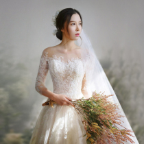 (Dream to)autumn word shoulder new European lace sleeve main wedding dress tail tail custom Hepburn women pregnant women Sen department