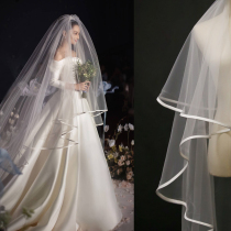 Zhang Xinyu star with the same super long soft veil edging satin plain white simple cover Korean European style travel shoot double layer