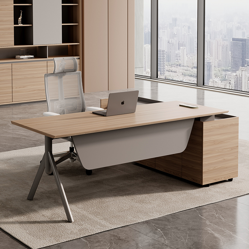 Main Tube Desk Simple Modern Manager Office Desk with Side Cabinet Table and Chair Combination Light Luxury High-End Boss Desk