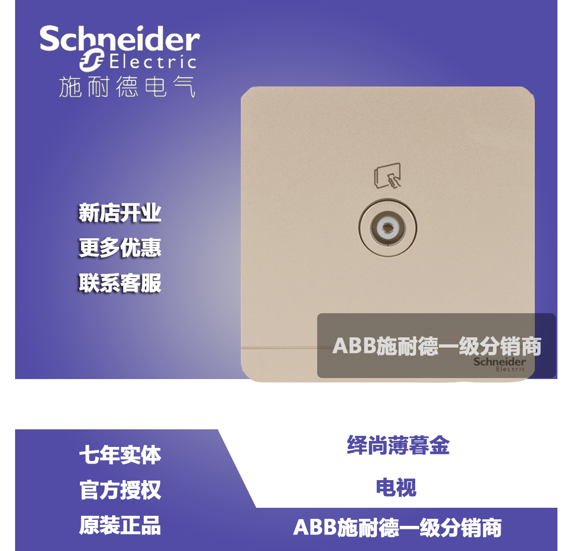 Schneider switch socket panel with thin twilight gold instream Shankin One TV single TV socket panel TV