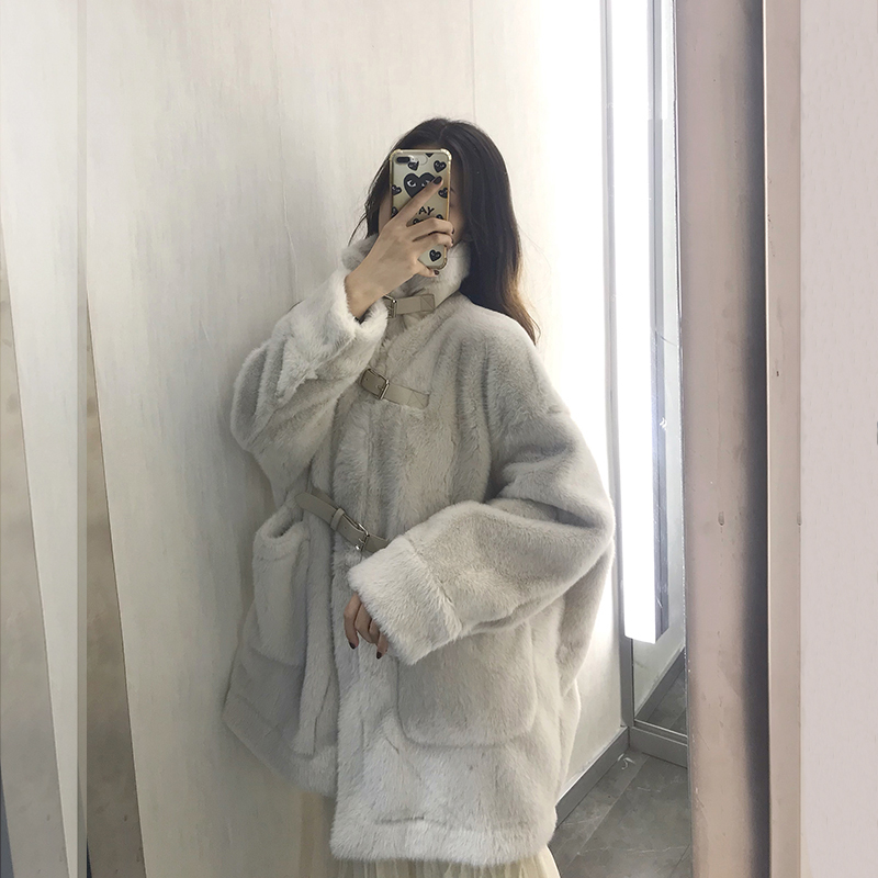 2022 winter new fashion thin imitation mink velvet fur coat women's mid-length thickened warm plush coat
