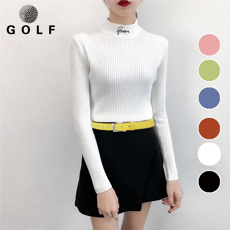 Golf outfit Women fall winter long sleeve sweater with undershirt high elastic knit cardigan with quick dry and breathable T-shirt