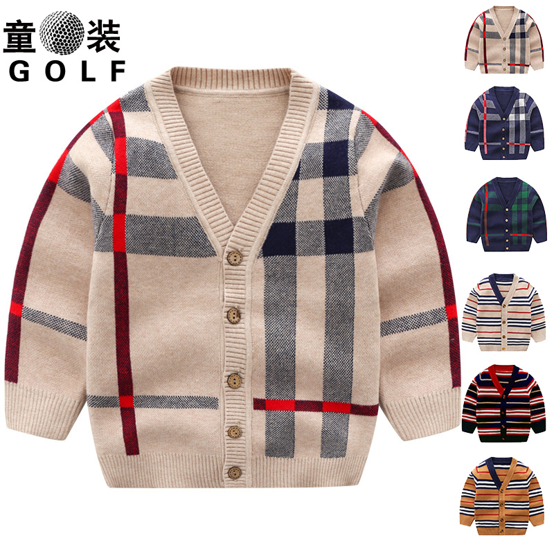 Children Golf Clothes Clothing Girl Long Sleeve Sweater Jacket Autumn Winter Boy Plaid Knitwear Warm And Sanitary Clothing