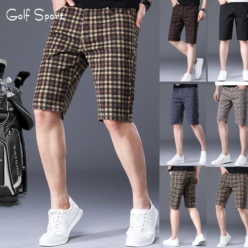 Summer New Golf Apparel Men's Golf Shorts Mid-Length Pants Golf Pants Men's Breathable Plaid Pants