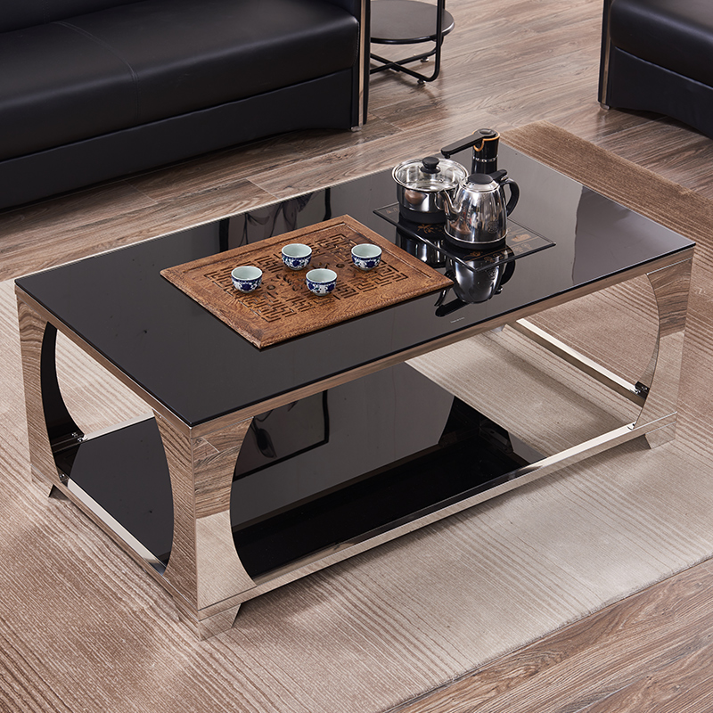 Modern minimalist stainless steel kung fu coffee table tempered glass with induction cooker automatic water making tea table tea table