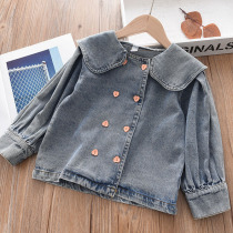 Girl Cowboy Cowl Cover Spring and Autumn Childrens Clothing Baby Gas Short Casual Top Double Row Closed Clothes