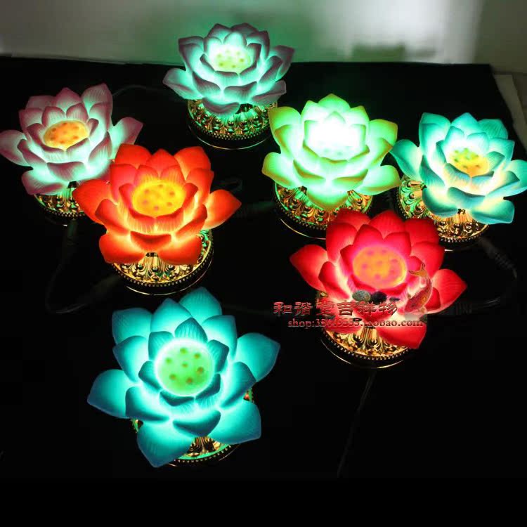 Colorful LED Lotus Lantern Seven Star Lantern Temple Fair Blessing Lantern Lotus Lantern Buddha Offering Lantern Set