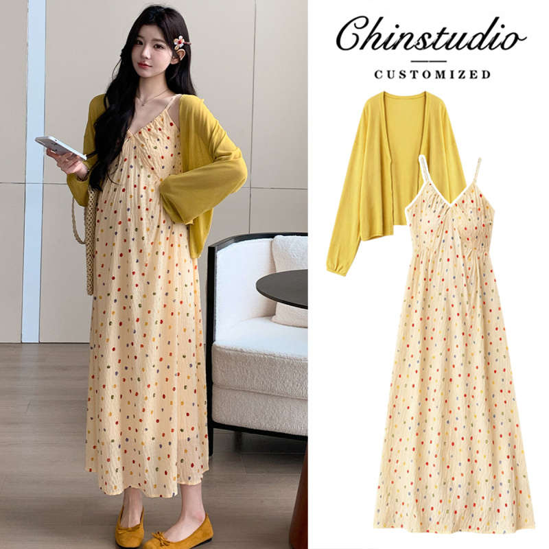 Maternity Summer Dress 2026 New Polka Dot Suspender Dress Sun Protection Two-Piece Dress High-End Resort Style