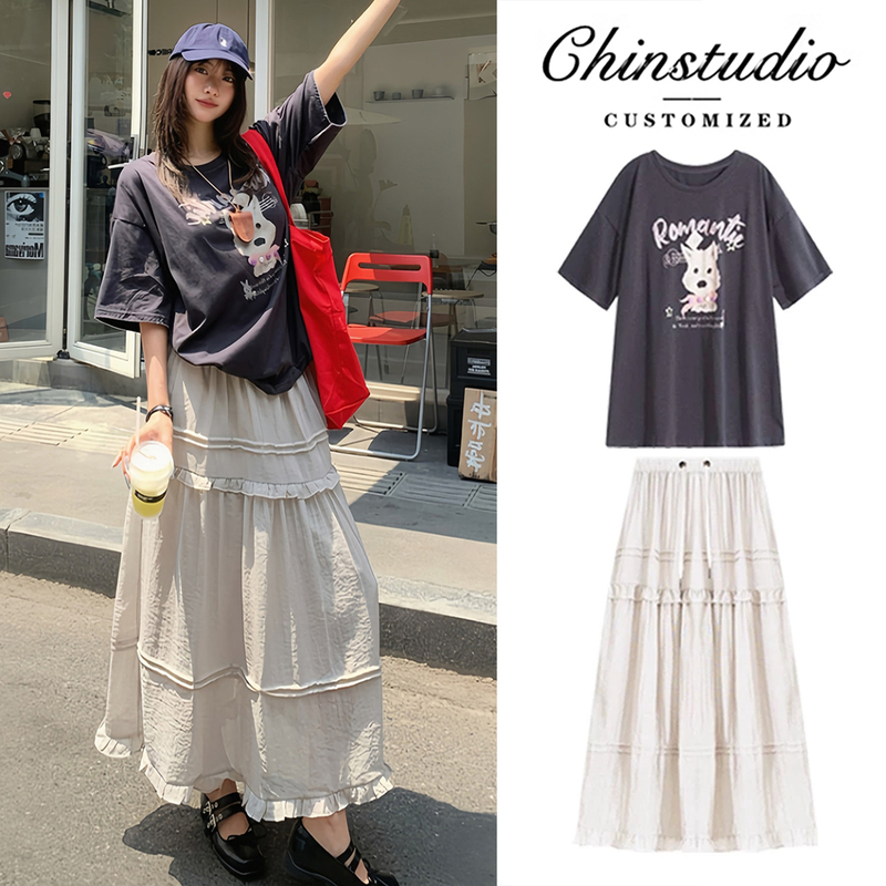 Maternity Wear Summer Set 2026 New Style, Covers the Belly Without Looking Pregnant, Stylish Short-Sleeved Top and Skirt, High-End Outfit