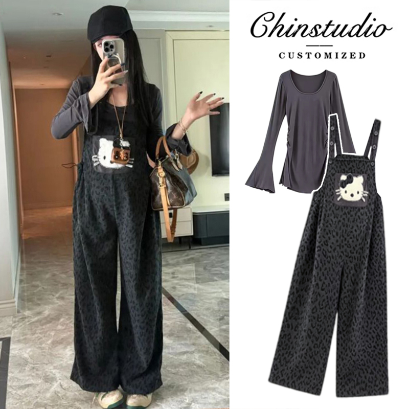 Trendy Maternity Wear for Autumn and Winter, Leopard Print Overalls Outfit, Complete Set, 2026 New Style, Doesn'T Show Pregnancy Trendy Maternity Wear for Autumn and Winter, Leopard Print Overalls Outfit, Complete Set, 2026 New Style, Doesn'T Show Pregnancy