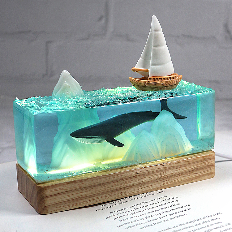 Vin Creative Products Handmade Creative Lovers Gift Marine Sailing Whale Small Night Light Resin Tabletop Caravan Accessories Hem