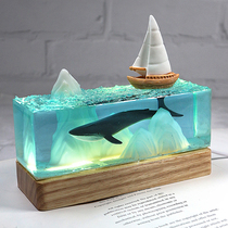 Cultural and creative resin dripping glue handicrafts creative gifts Marine whale night light Desktop USB ornaments horizontal board