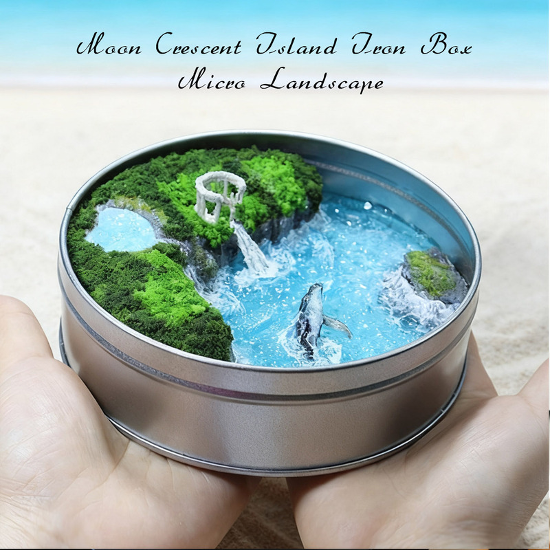 【Double Waterfall Whale Crescent Island】Creative Handmade Iron Box Micro Landscape Healing Ocean Waterfall Whale Ornament Gift 【Double Waterfall Whale Crescent Island】Creative Handmade Iron Box Micro Landscape Healing Ocean Waterfall Whale Ornament Gift