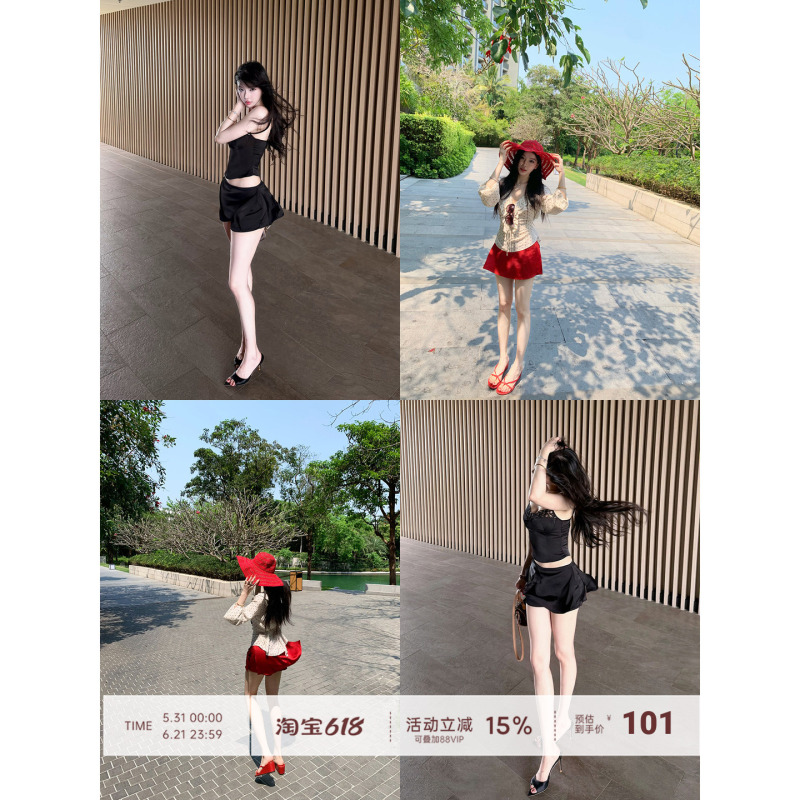 【Fart Shop】Sweet and Spicy Dna A-Line Pearlescent Satin Draped Low-Waist Skirt Pants for Women Spring/Summer Anti-Exposure Shorts