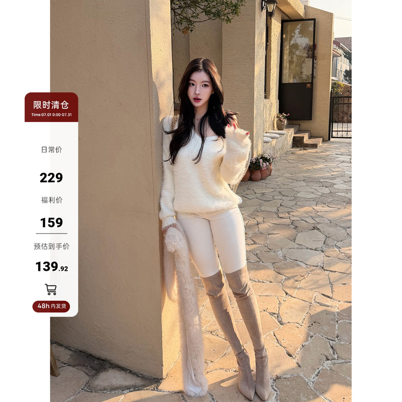 【Farte Shop】Snowball Style Natural High-Waisted Stretch Jeans for Women, Autumn and Winter Slim Fit Thin Fleece Cropped Pants