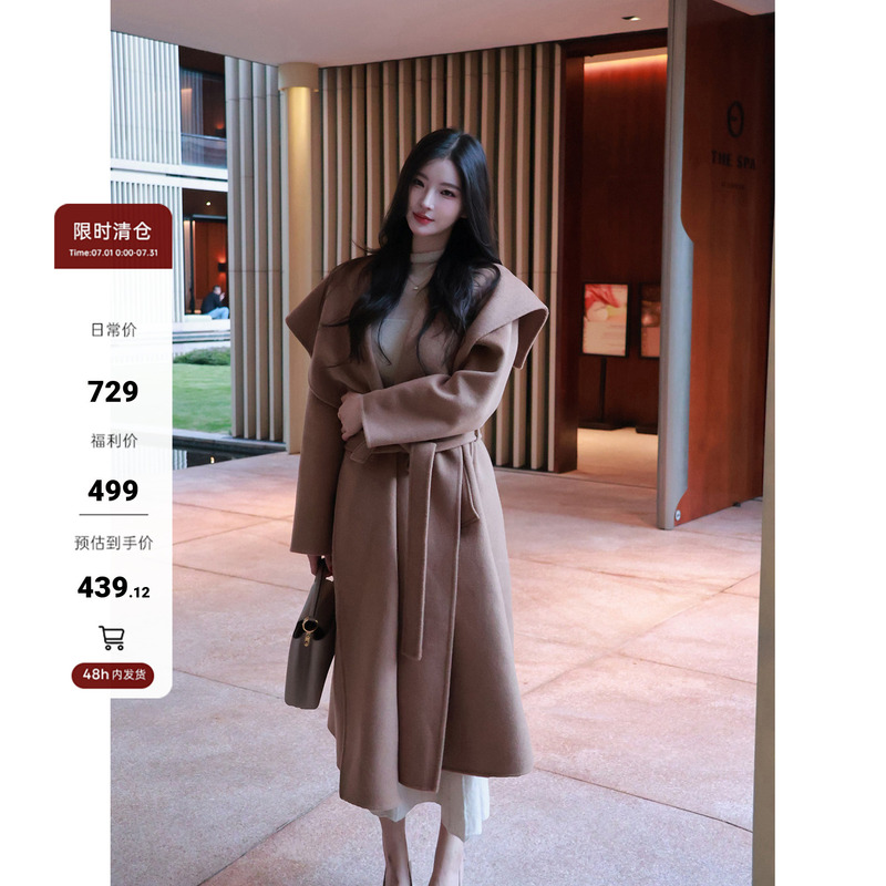 【Farte Shop】North City Past Memories Wool Large Lapel Coat for Women, Autumn and Winter Long Double-Sided Woolen Jacket