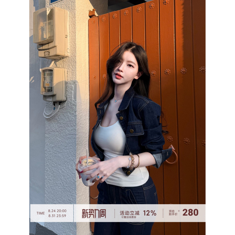 【Farte Shop】Wild West Blue Heavy Denim Short Jacket for Women, Spring and Autumn Top 【Farte Shop】Wild West Blue Heavy Denim Short Jacket for Women, Spring and Autumn Top