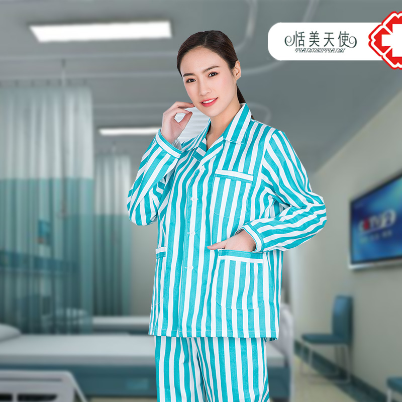 bệnh nhân cotton mặc bệnh nhân nam mặc nữ bệnh viện số bệnh dài tay áo bộ dissontic đồ ngủ mới sọc mềm mại và thoải mái