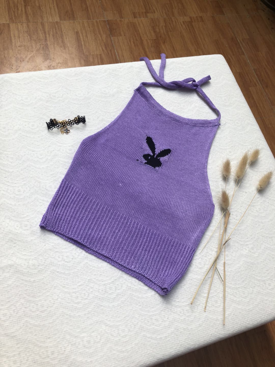 Mùa hè Hàn Quốc phong cách sang trọng thỏ treo cổ áo sơ mi backless mới giảm béo tính khí ngắn đan áo yếm áo kiểu nữ đẹp 2021