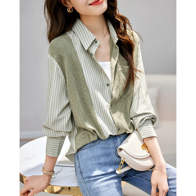 Outlets counters big-name cutting label transfer season clearance pick-up missing knitted striped stitching shirt women's spring and autumn tops