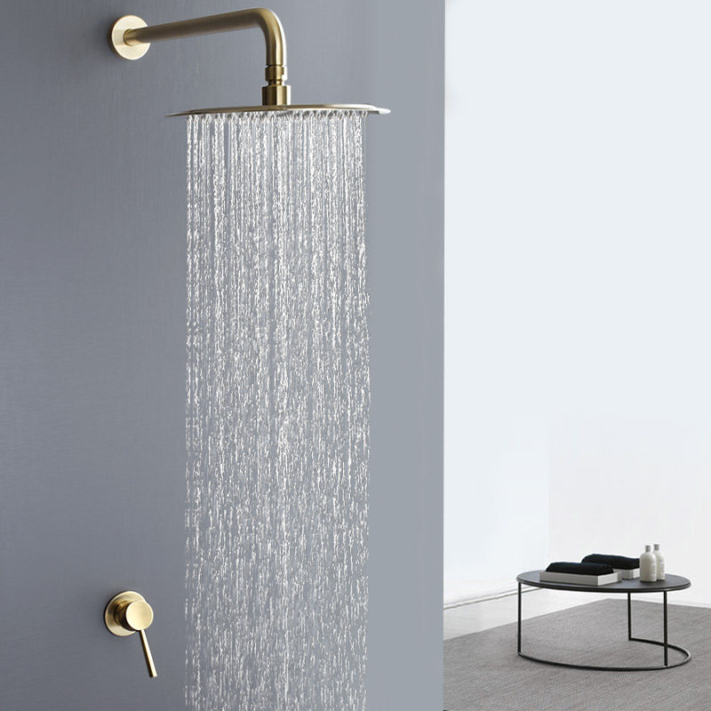 Full copper in-wall shower golden concealed shower hotel built-in hot and cold pre-embedded box powder room shower kit