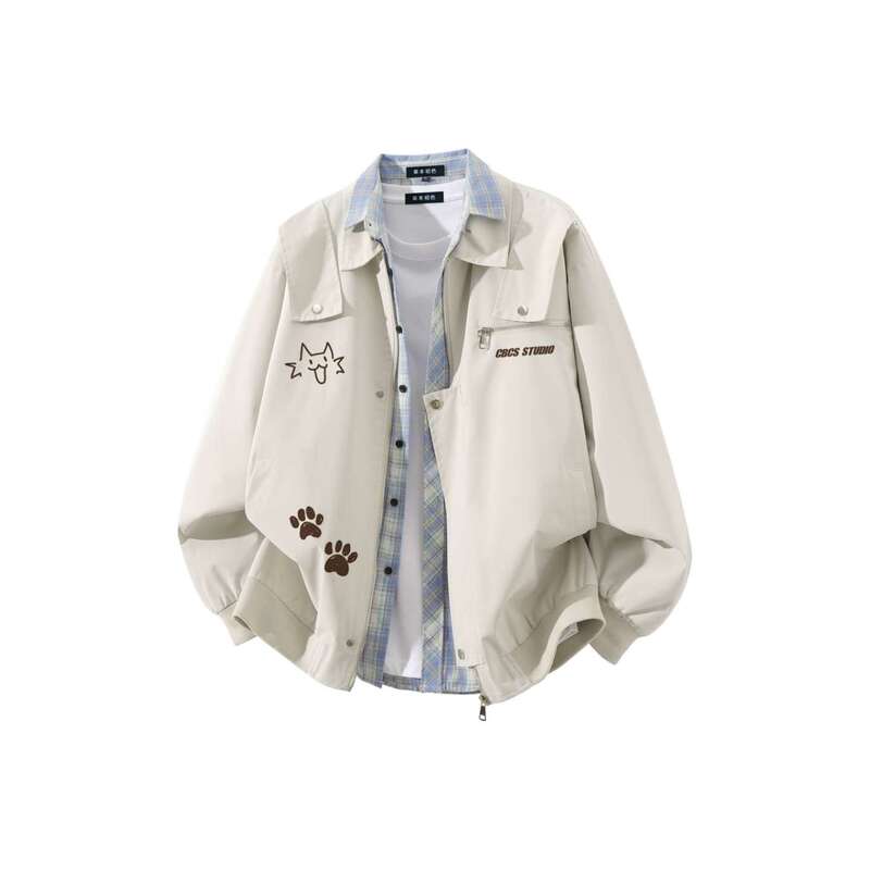 Tldv Hong Kong Style Retro Lapel Simple Casual Versatile Comfortable Cartoon Trendy Loose Cardigan Bomber Jacket Tldv Hong Kong Style Retro Lapel Simple Casual Versatile Comfortable Cartoon Trendy Loose Cardigan Bomber Jacket