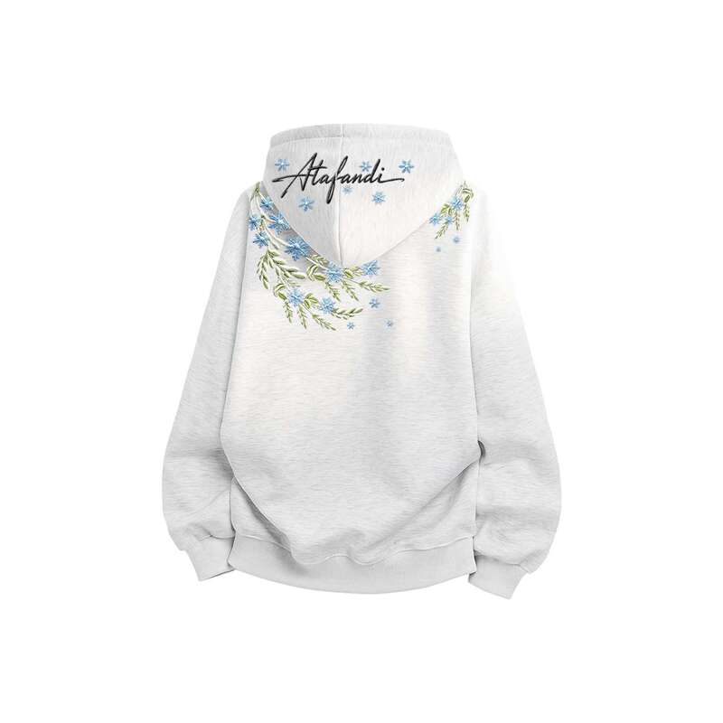Tldv American High Street Style Ice and Snow Plant Snowflake Handwritten Cursive Signature Lettering Atmospheric Casual Hooded Sweatshirt