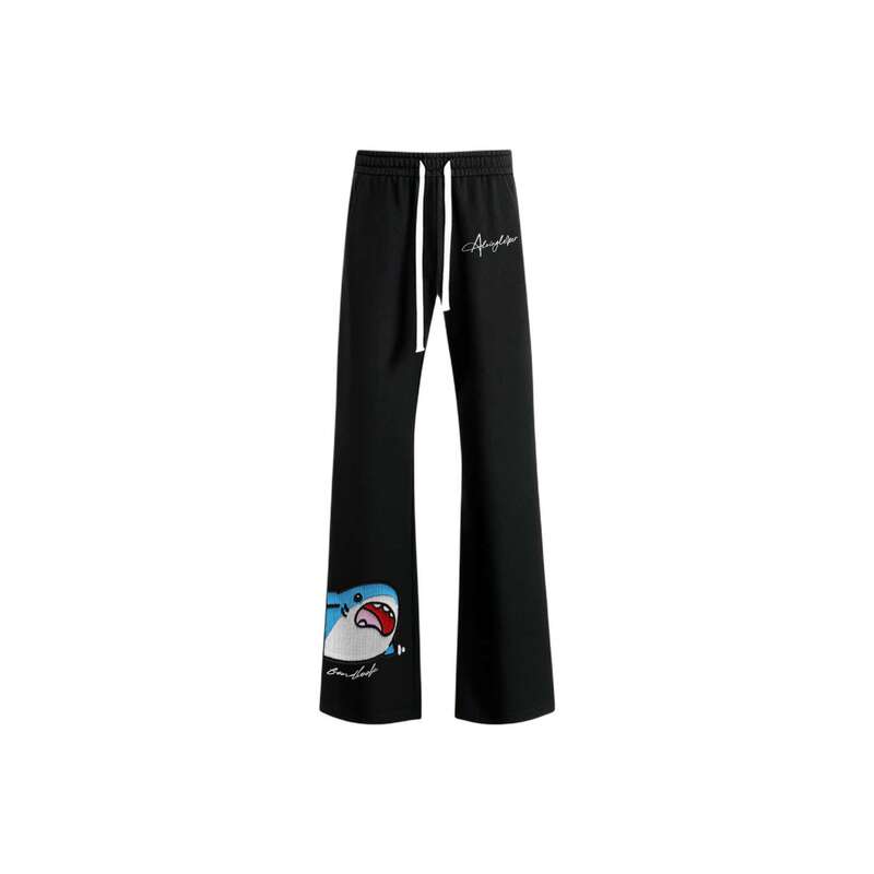 Tldv American Retro High Street Trendy Hungry Shark Letter Print Drawstring Flared Casual Pants